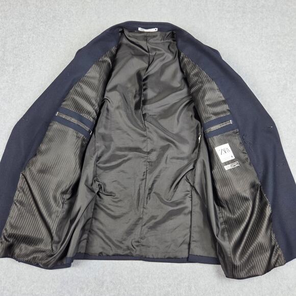 Zara Mens 42 Double Breasted Blazer Navy Blue Suit Jacket Sport Coat - Picture 5 of 13